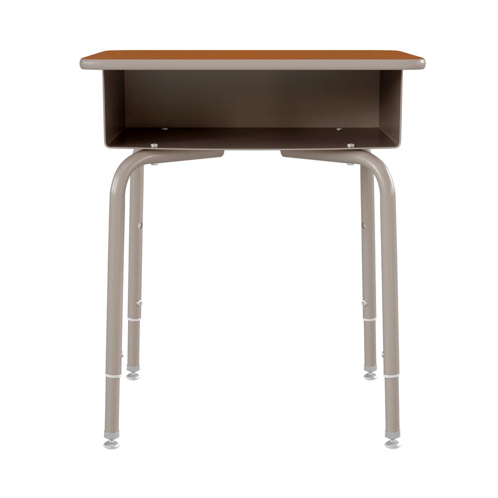 Student Desk with Open Front Metal Book Box - Walnut/Silver. Picture 2