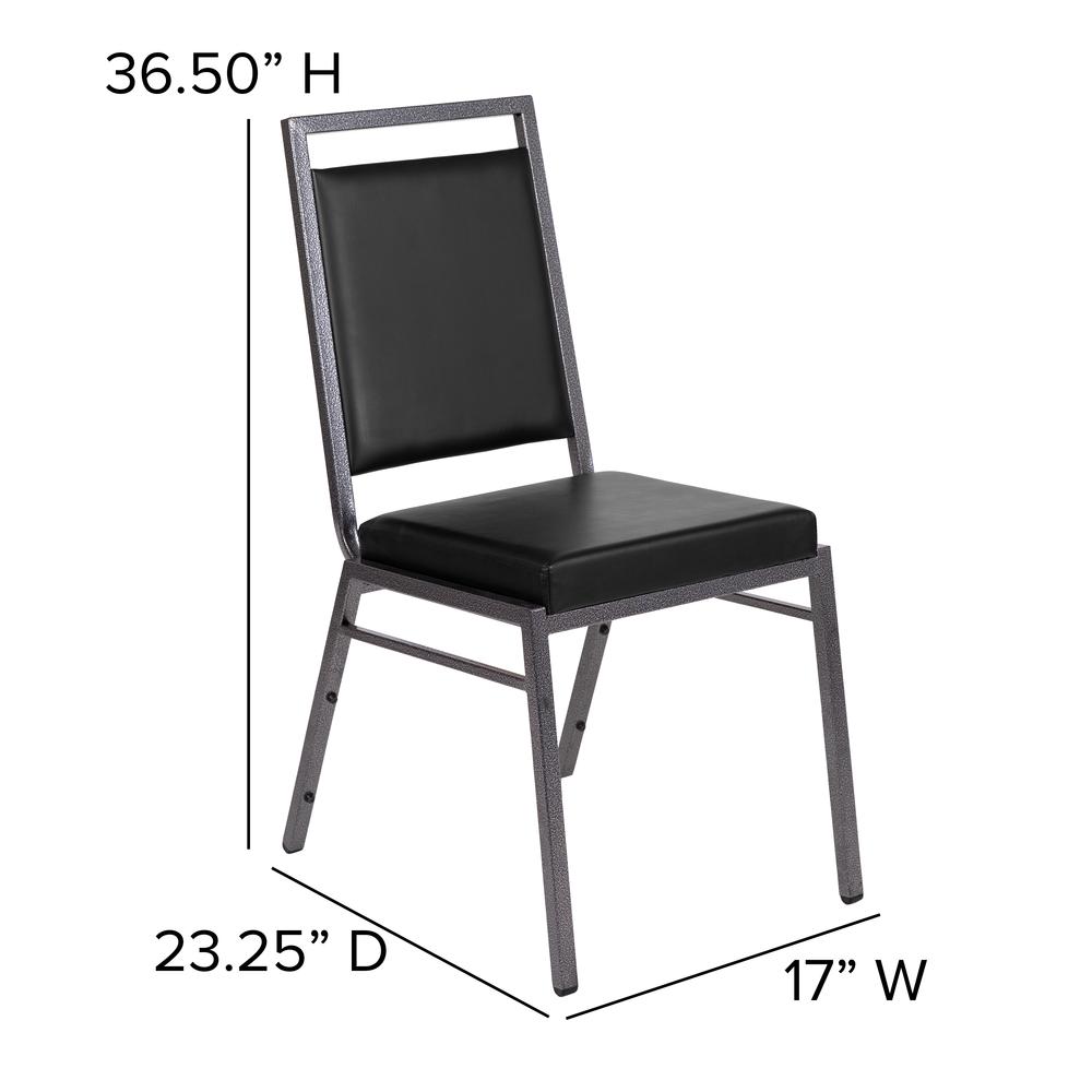 Square Back Stacking Banquet Chair in Black Vinyl with Silvervein Frame. Picture 2
