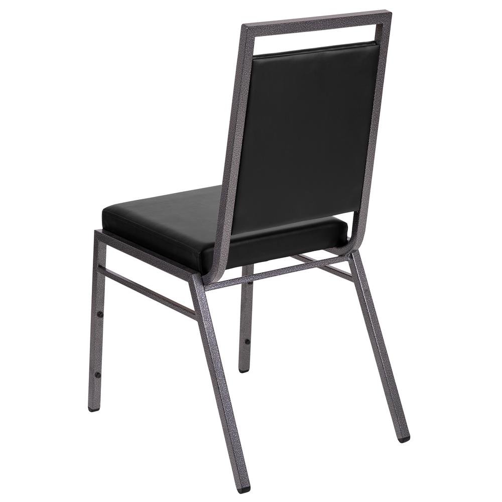 Square Back Stacking Banquet Chair in Black Vinyl with Silvervein Frame. Picture 4
