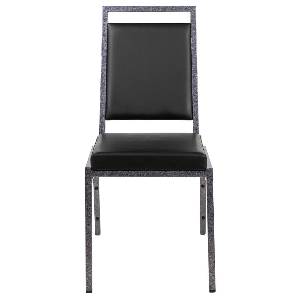 Square Back Stacking Banquet Chair in Black Vinyl with Silvervein Frame. Picture 5