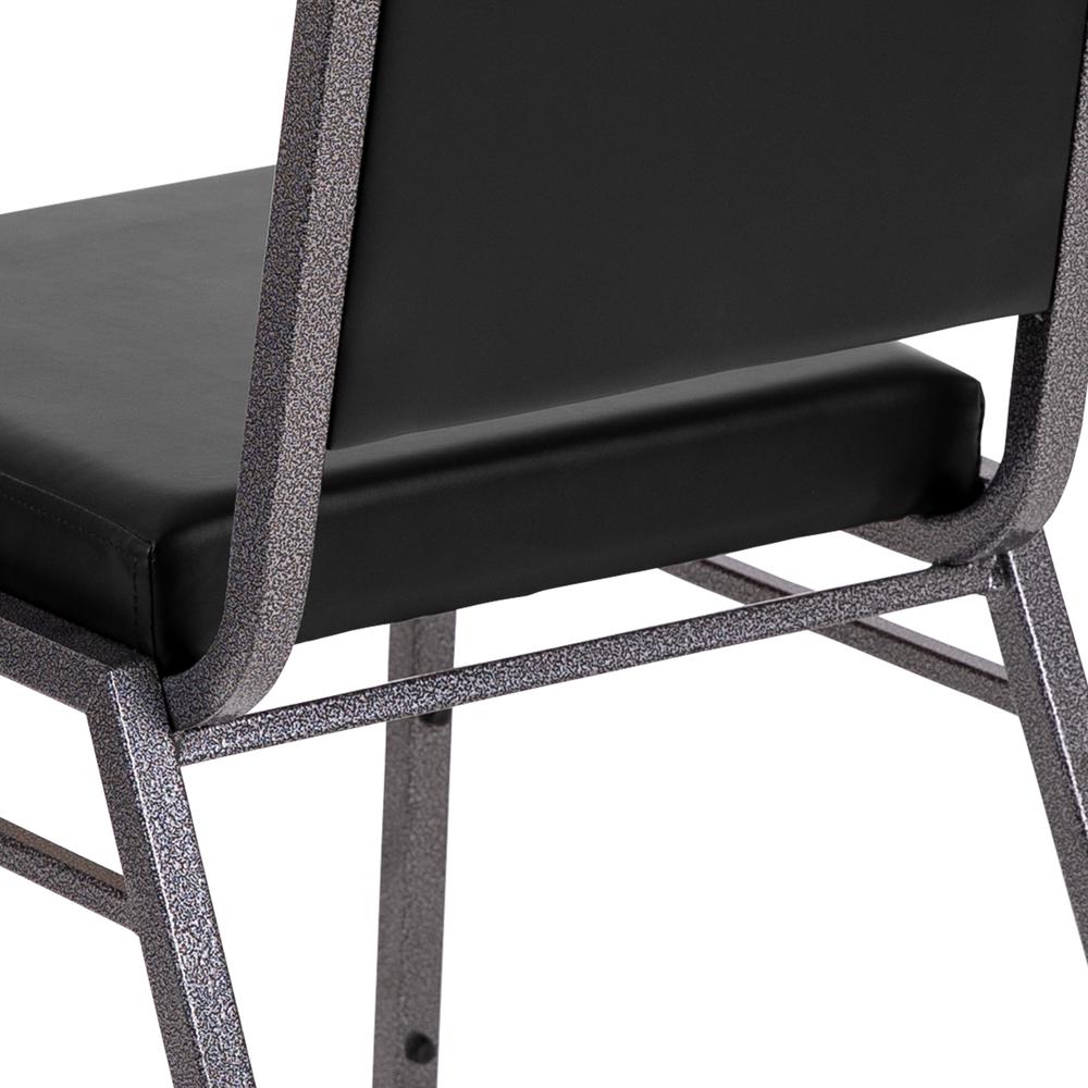 Square Back Stacking Banquet Chair in Black Vinyl with Silvervein Frame. Picture 8