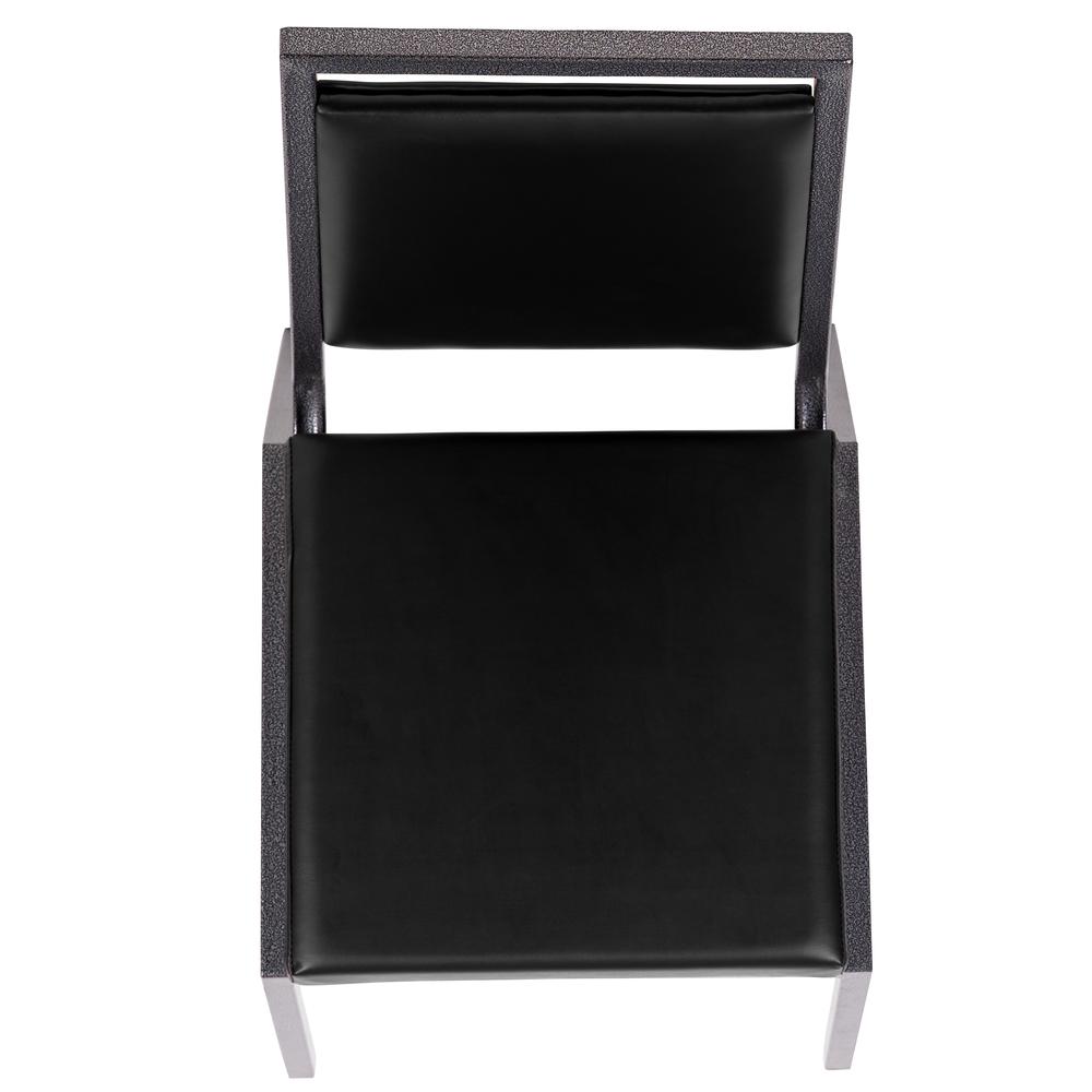 Square Back Stacking Banquet Chair in Black Vinyl with Silvervein Frame. Picture 9