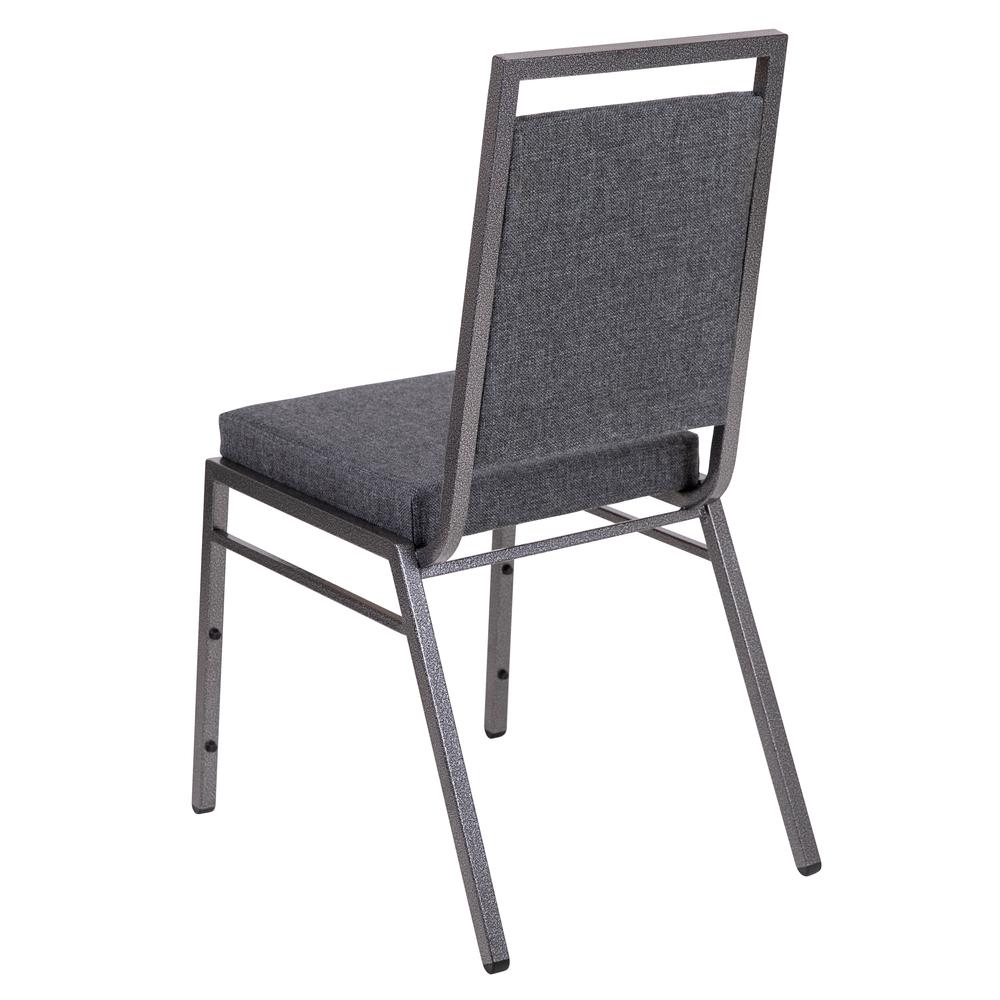 Square Back Stacking Banquet Chair in Dark Gray Fabric with Silvervein Frame. Picture 4