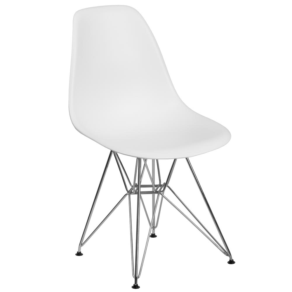 White Plastic Chair with Chrome Base. Picture 1