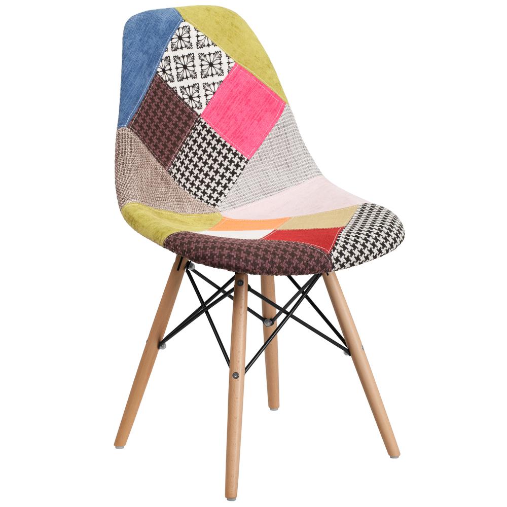 Milan Patchwork Fabric Chair with Wooden Legs. The main picture.