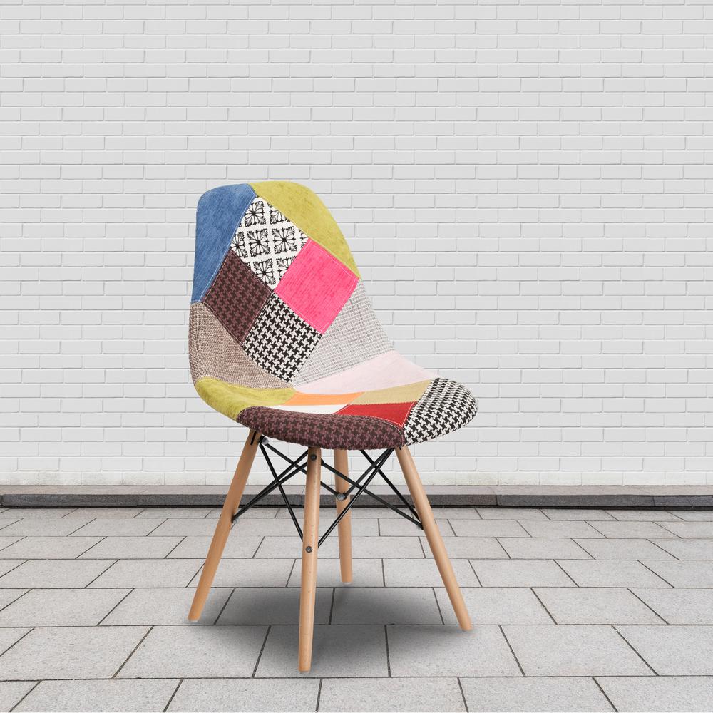 Milan Patchwork Fabric Chair with Wooden Legs. Picture 9