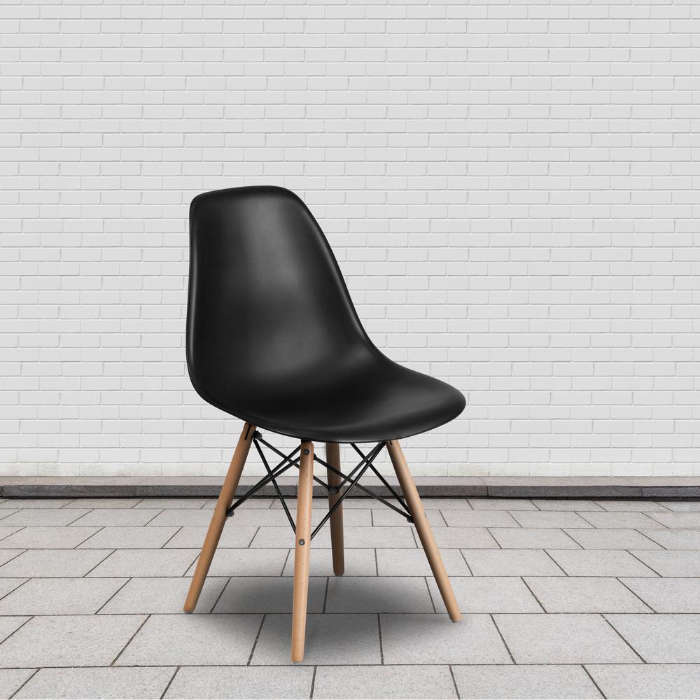 Black Plastic Chair with Wooden Legs. Picture 2
