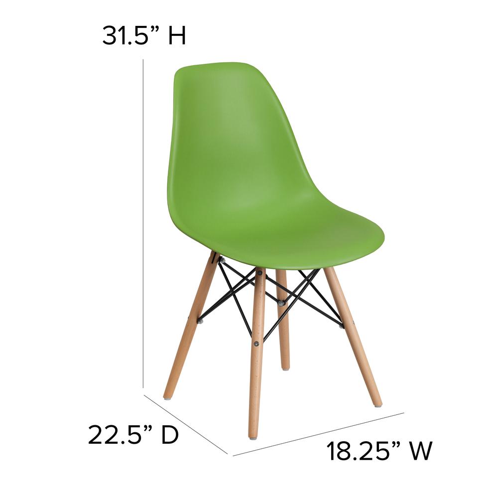 Green Plastic Chair with Wooden Legs. Picture 2