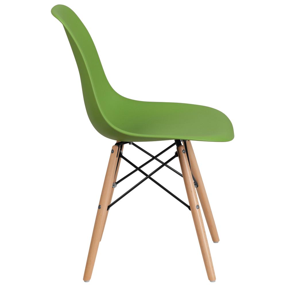 Green Plastic Chair with Wooden Legs. Picture 3