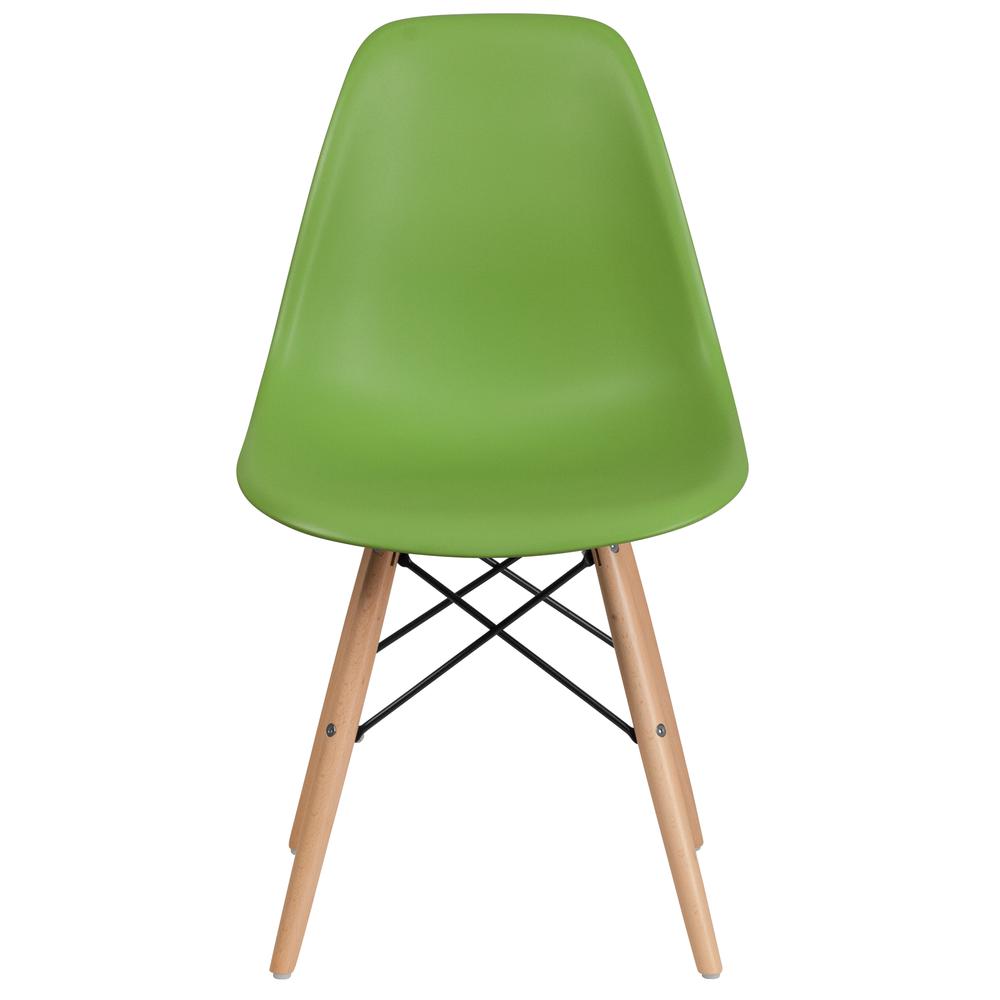 Green Plastic Chair with Wooden Legs. Picture 5