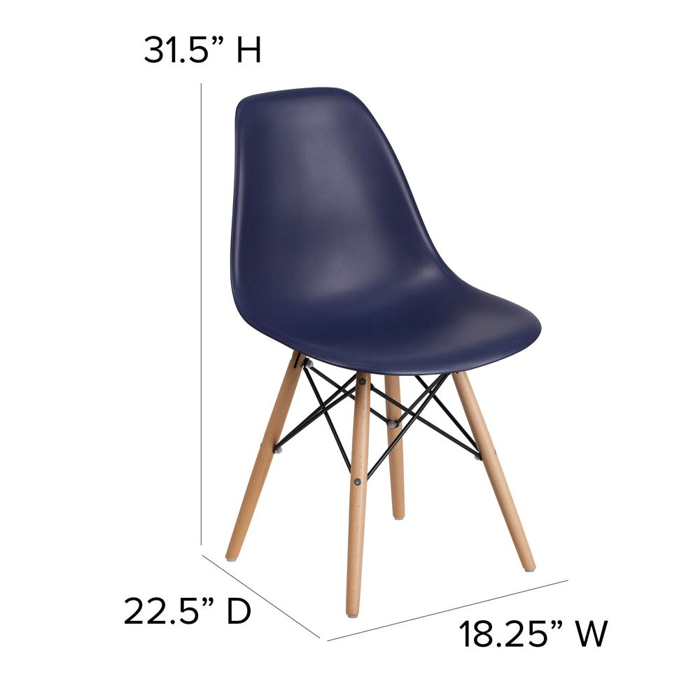 Navy Plastic Chair with Wooden Legs. Picture 2