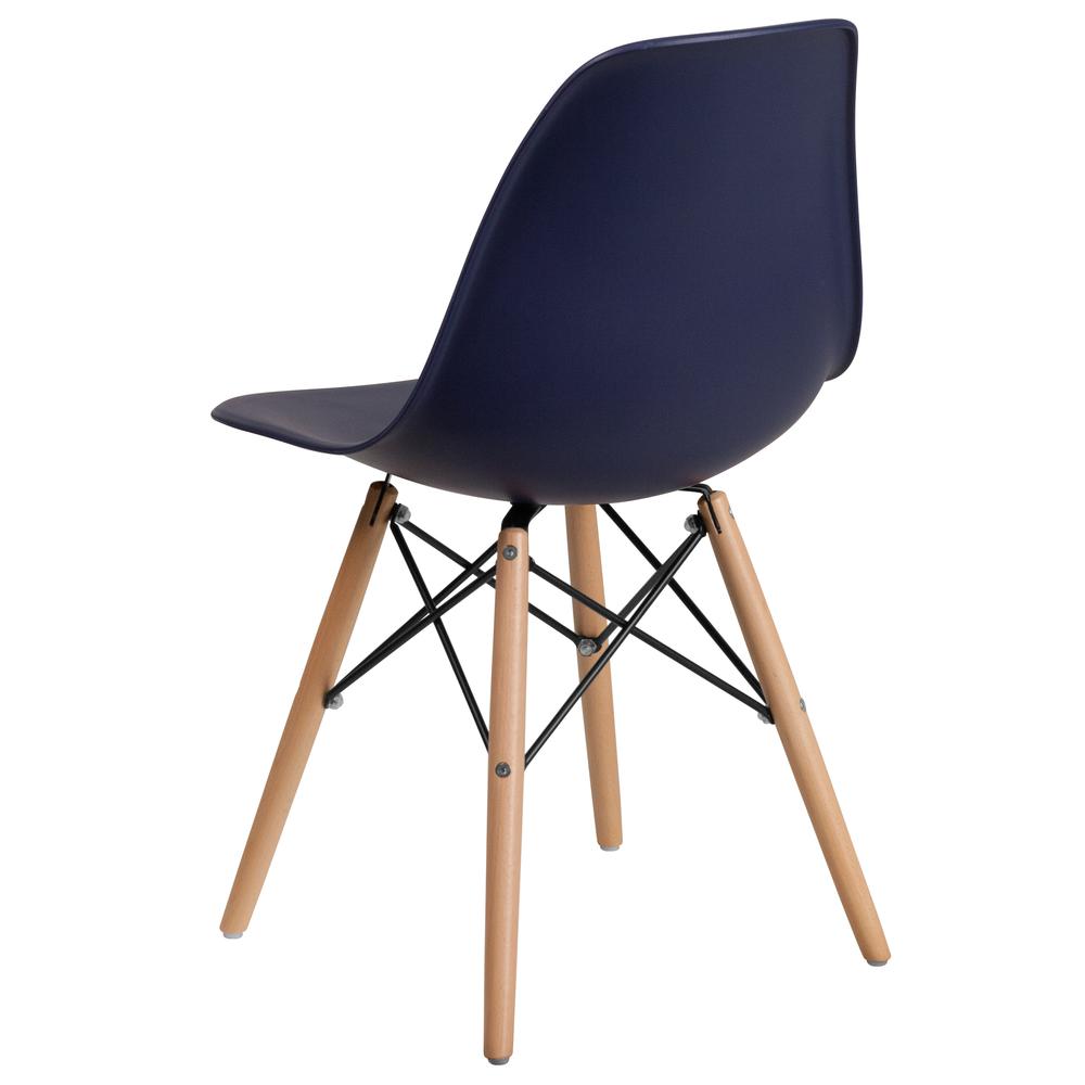 Navy Plastic Chair with Wooden Legs. Picture 4