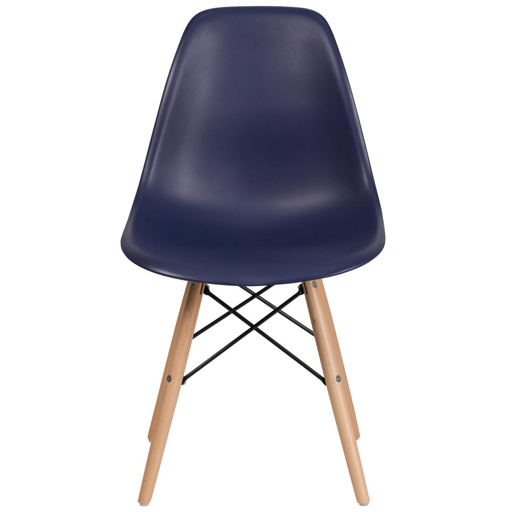Navy Plastic Chair with Wooden Legs. Picture 5