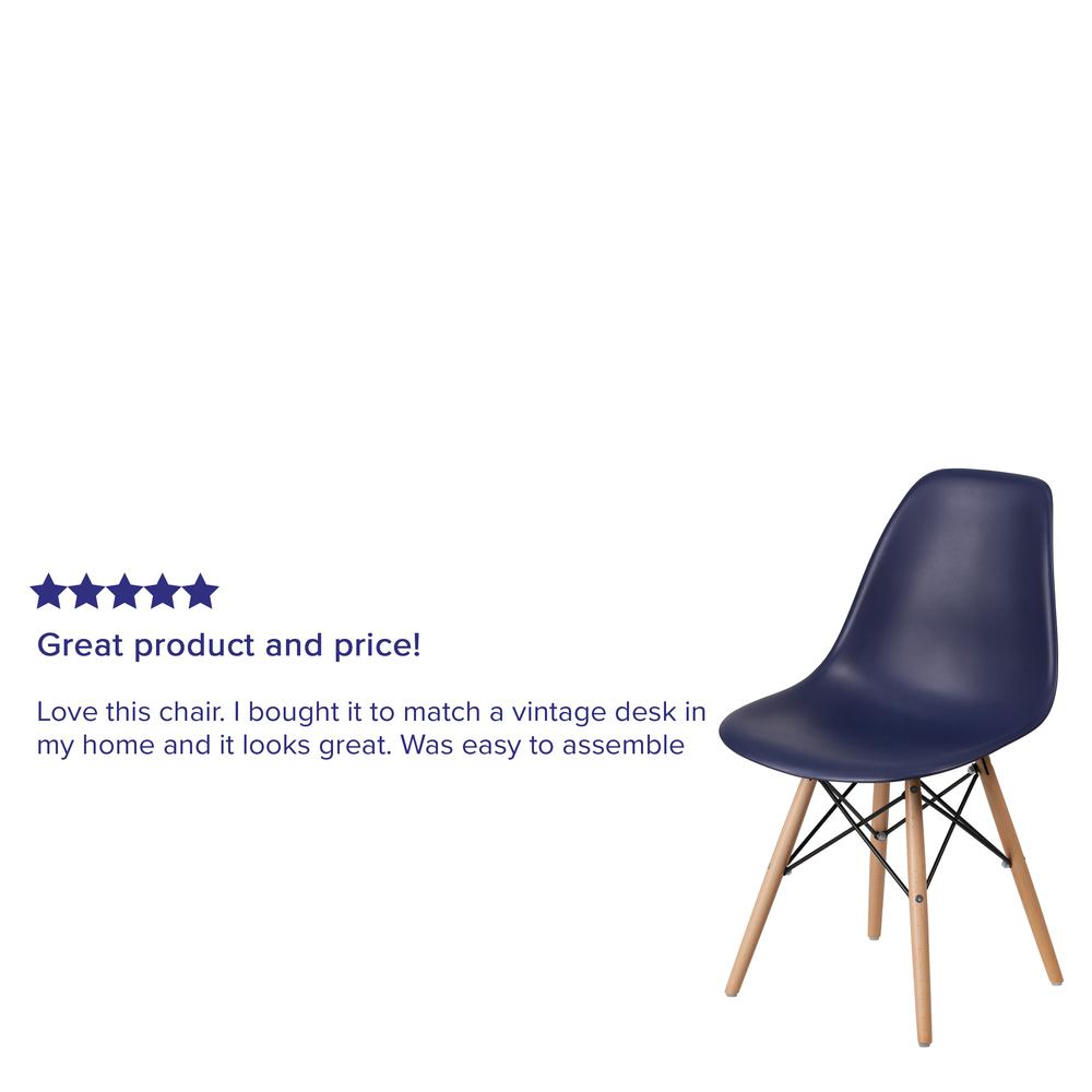 Navy Plastic Chair with Wooden Legs. Picture 6
