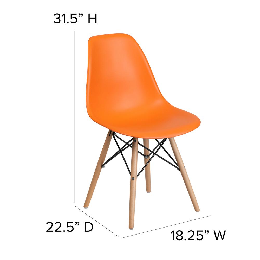 Orange Plastic Chair with Wooden Legs. Picture 2