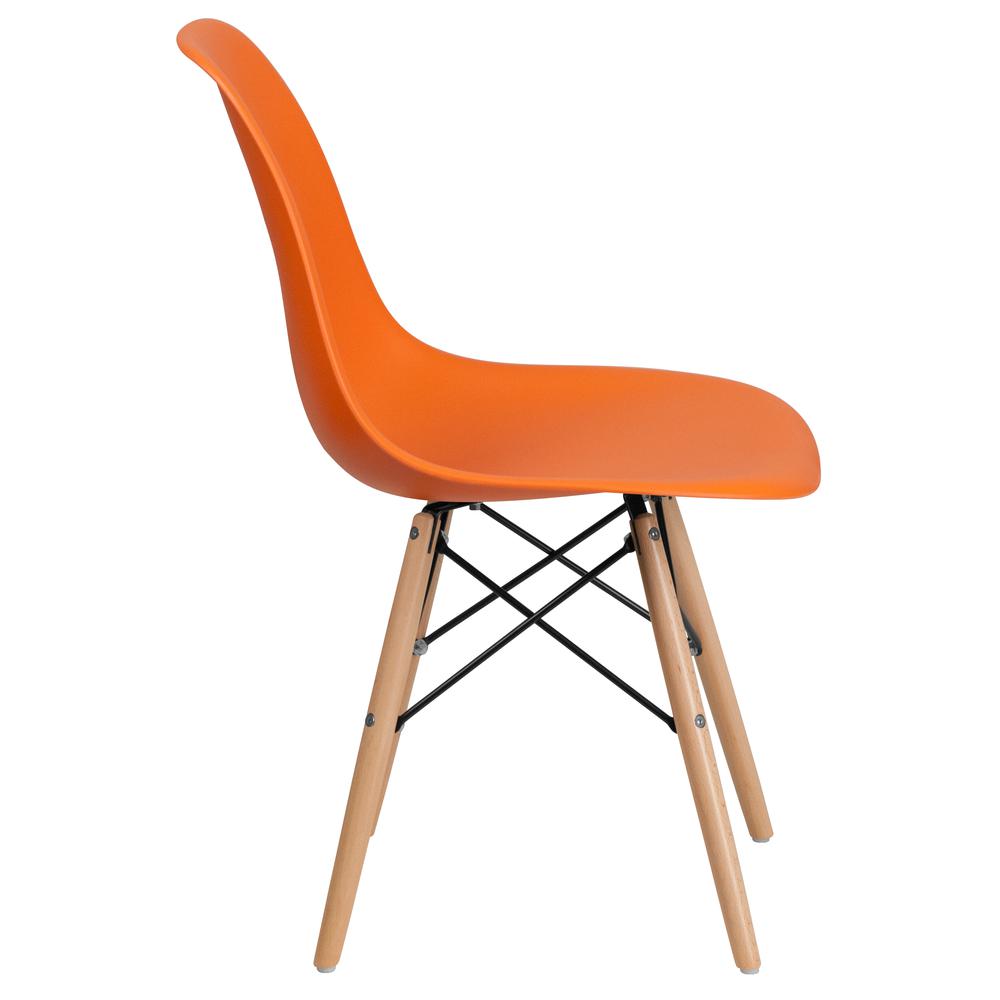 Orange Plastic Chair with Wooden Legs. Picture 3
