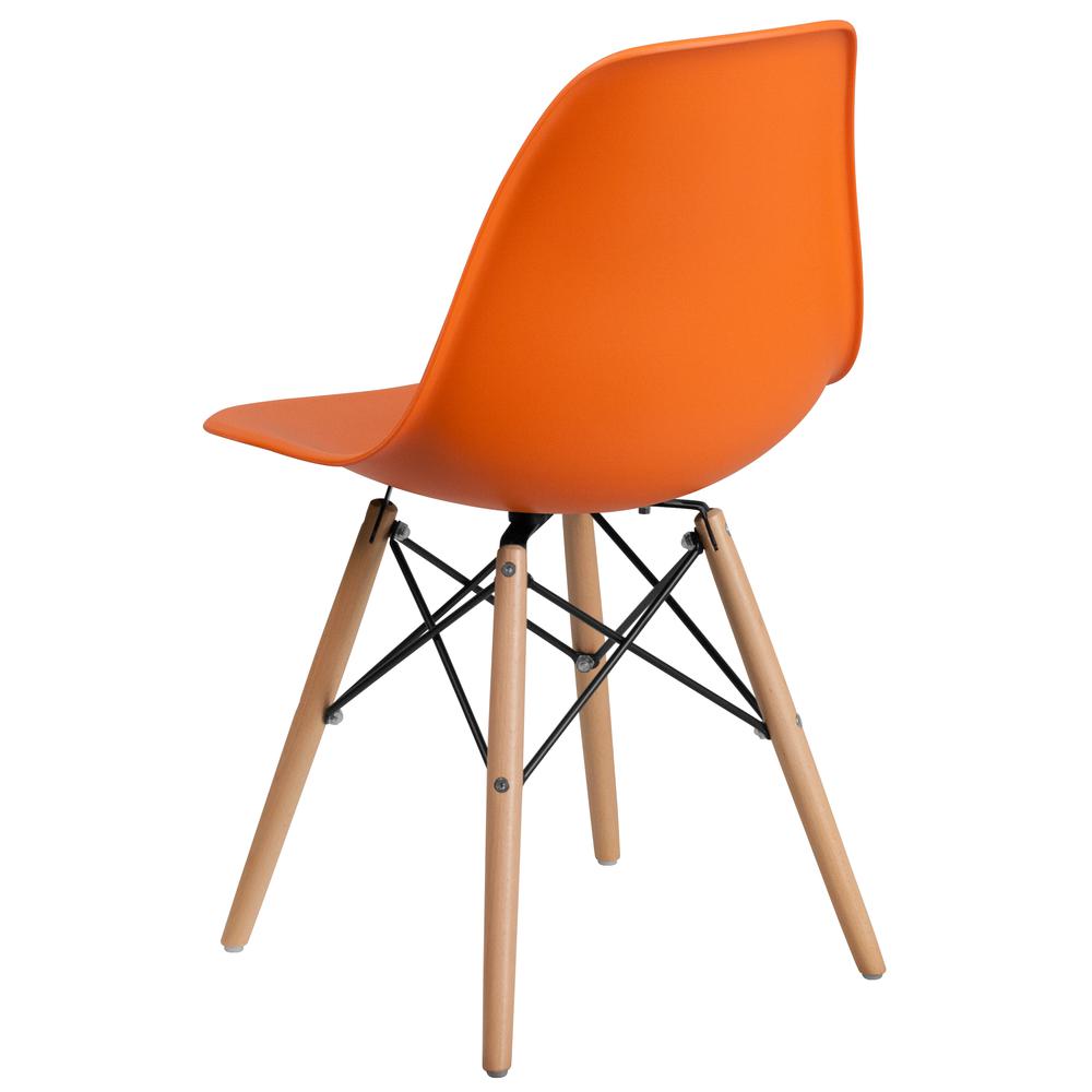 Orange Plastic Chair with Wooden Legs. Picture 4