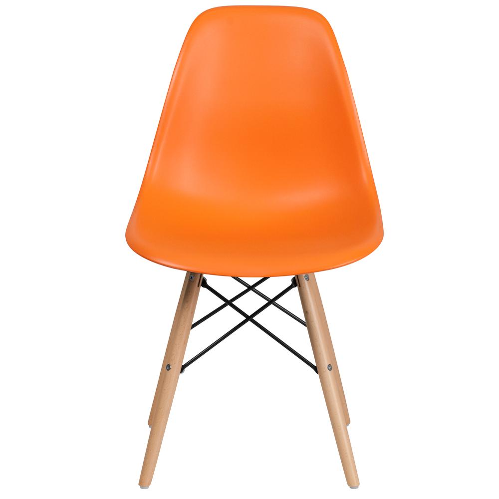 Orange Plastic Chair with Wooden Legs. Picture 5