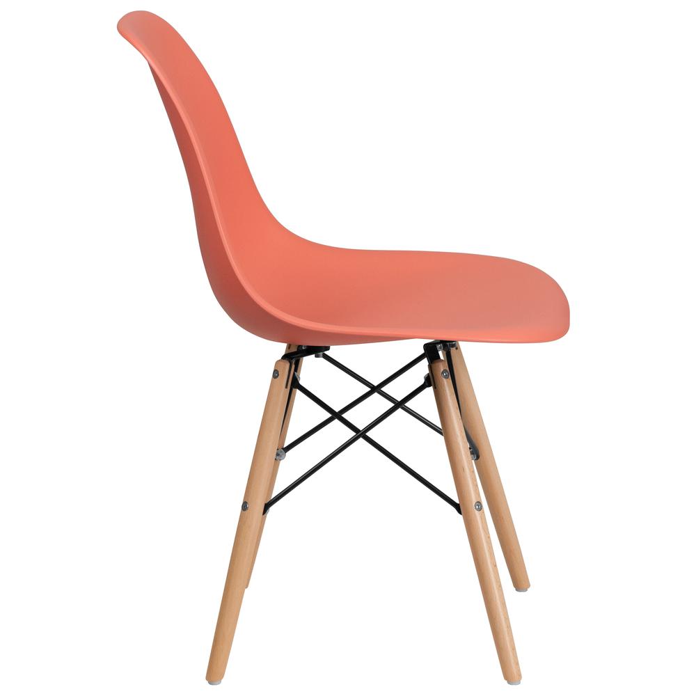 Peach Plastic Chair with Wooden Legs. Picture 2