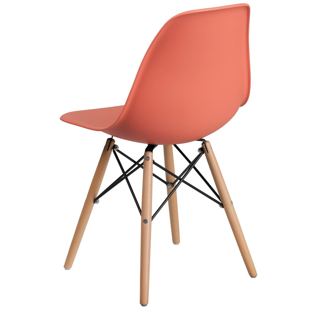 Peach Plastic Chair with Wooden Legs. Picture 3