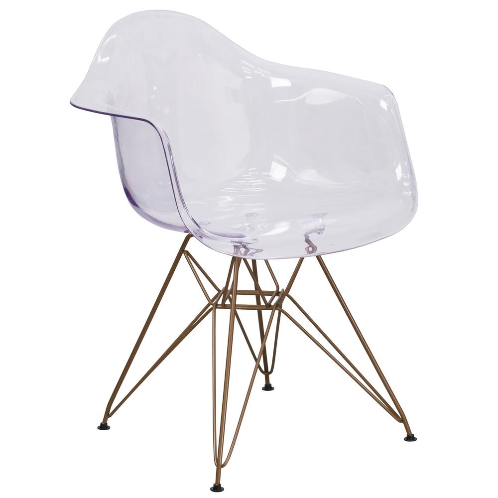 Transparent Side Chair with Gold Base. Picture 1