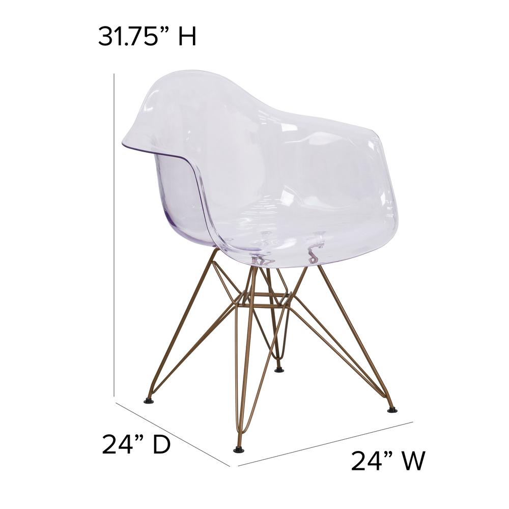 Transparent Side Chair with Arms and Gold Base. Picture 2