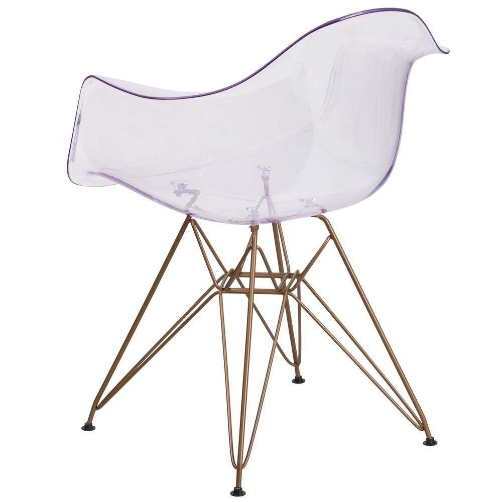 Transparent Side Chair with Arms and Gold Base. Picture 4