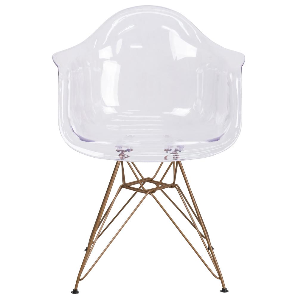 Transparent Side Chair with Arms and Gold Base. Picture 5