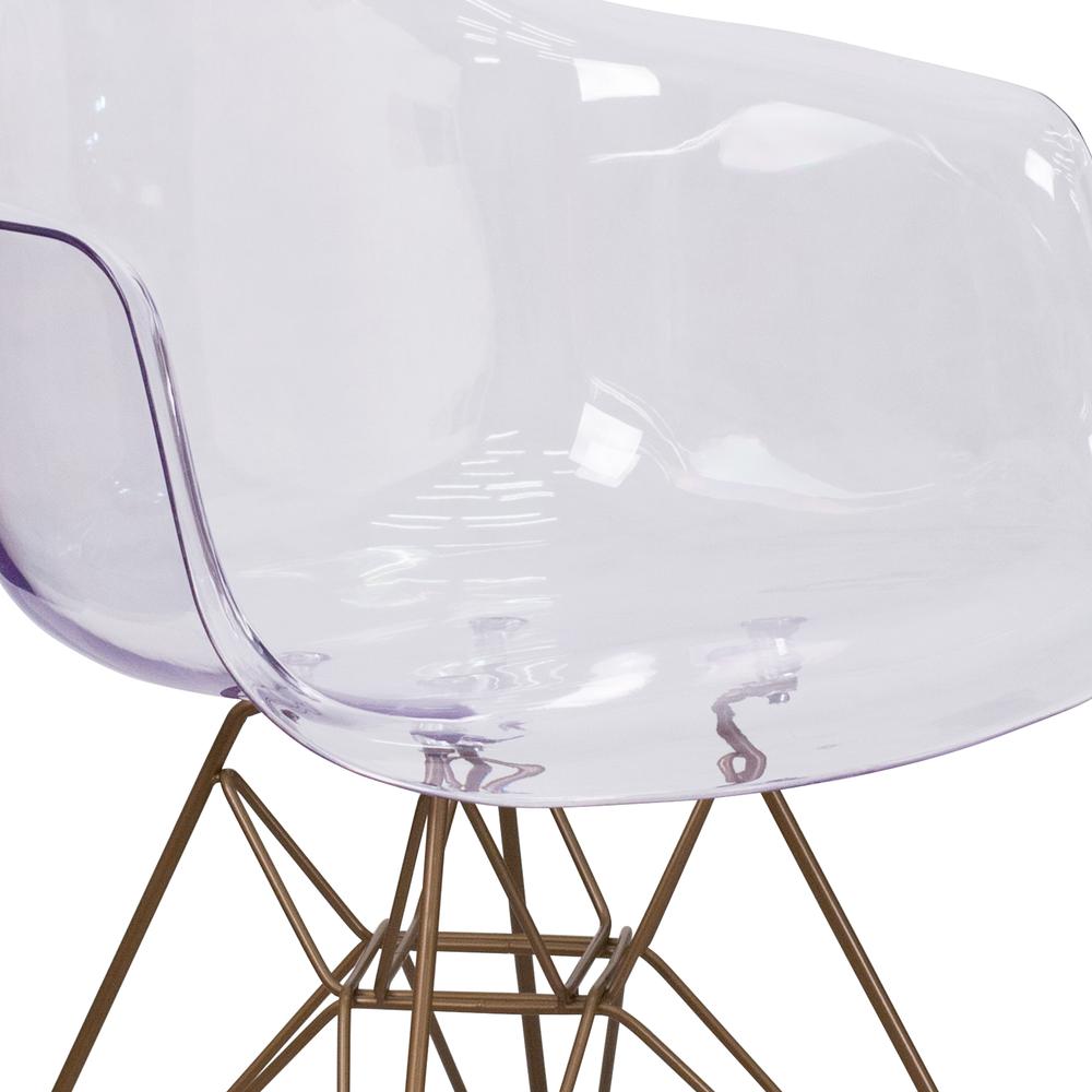 Transparent Side Chair with Arms and Gold Base. Picture 7