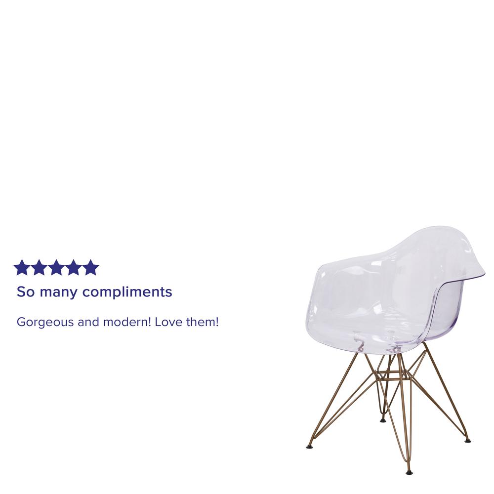 Transparent Side Chair with Arms and Gold Base. Picture 9