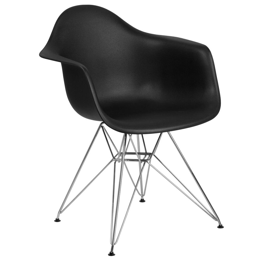 Black Plastic Chair with Arms and Chrome Base. Picture 1
