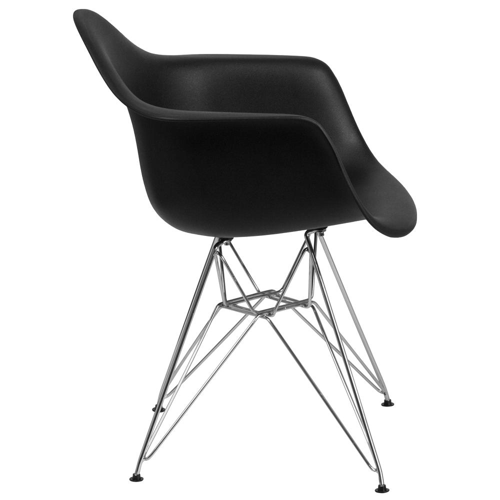 Black Plastic Chair with Arms and Chrome Base. Picture 3
