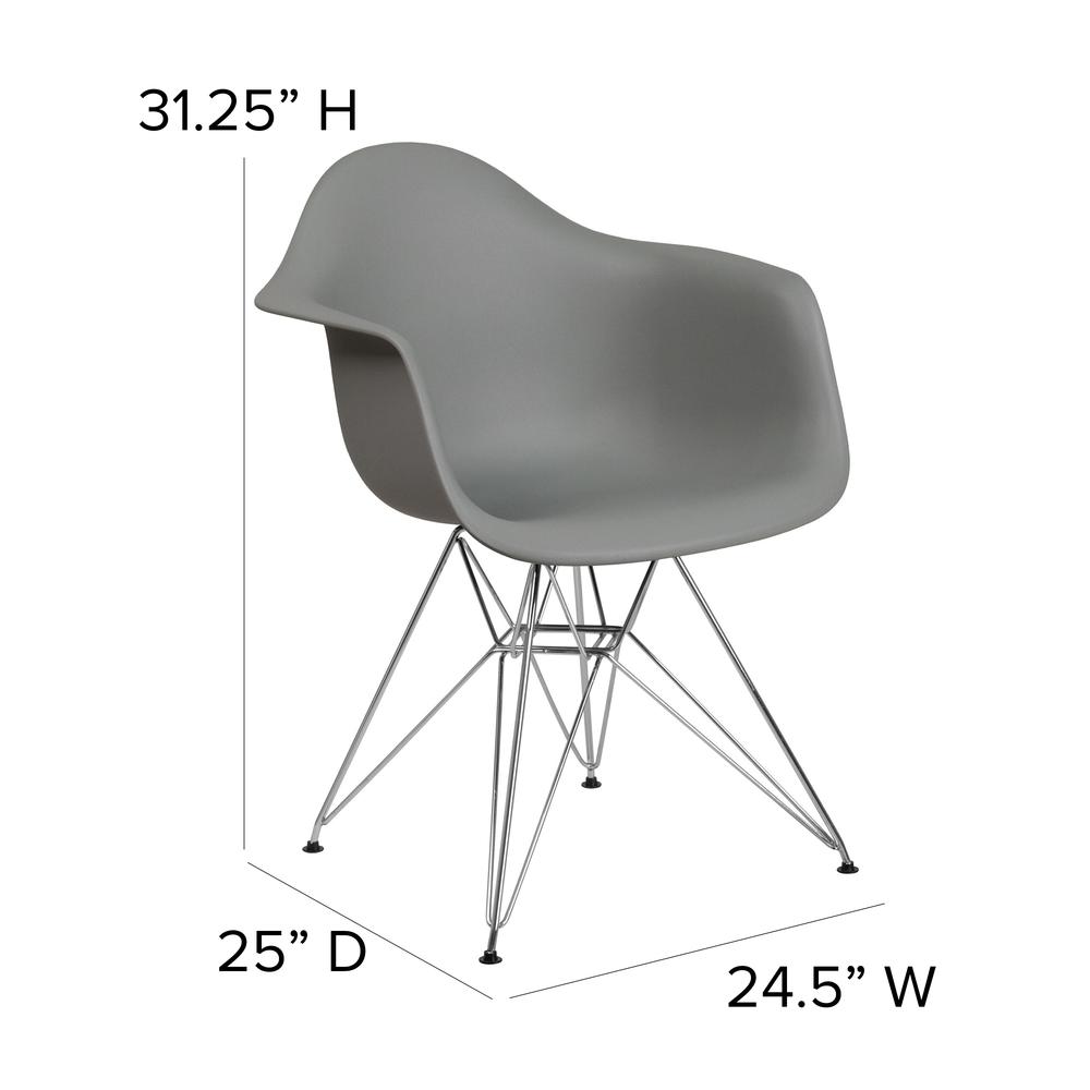 Moss Gray Plastic Chair with Arms and Chrome Base. Picture 2