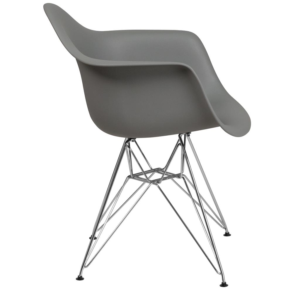 Moss Gray Plastic Chair with Arms and Chrome Base. Picture 3