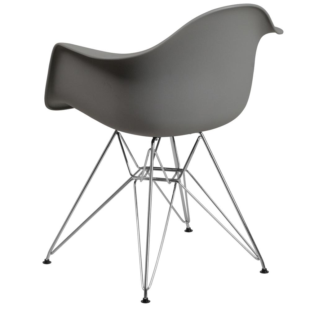 Moss Gray Plastic Chair with Arms and Chrome Base. Picture 4