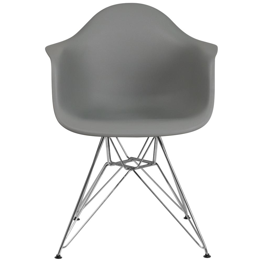 Moss Gray Plastic Chair with Arms and Chrome Base. Picture 5