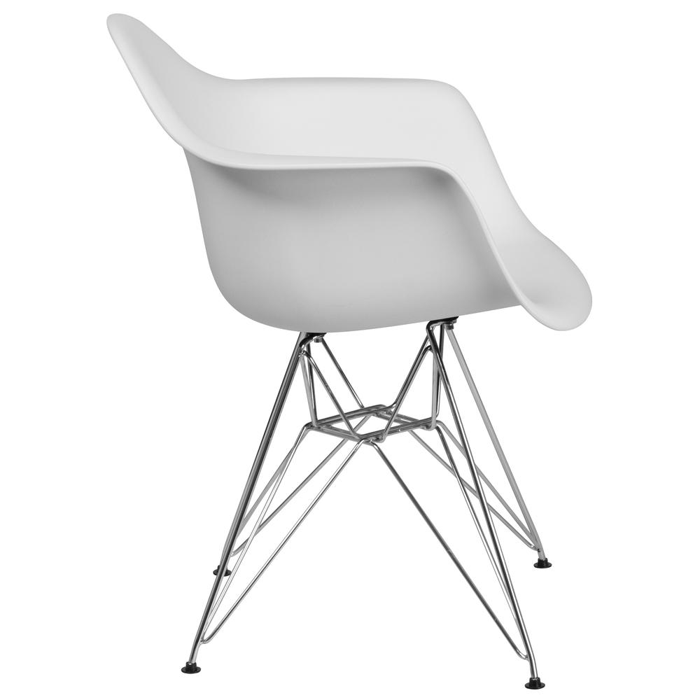 White Plastic Chair with Arms and Chrome Base. Picture 3