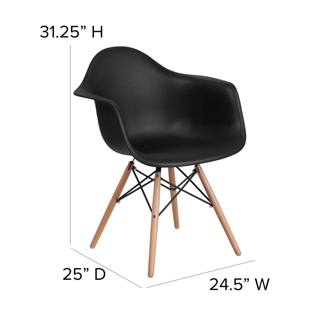 Black Plastic Chair with Arms and Wooden Legs. Picture 2