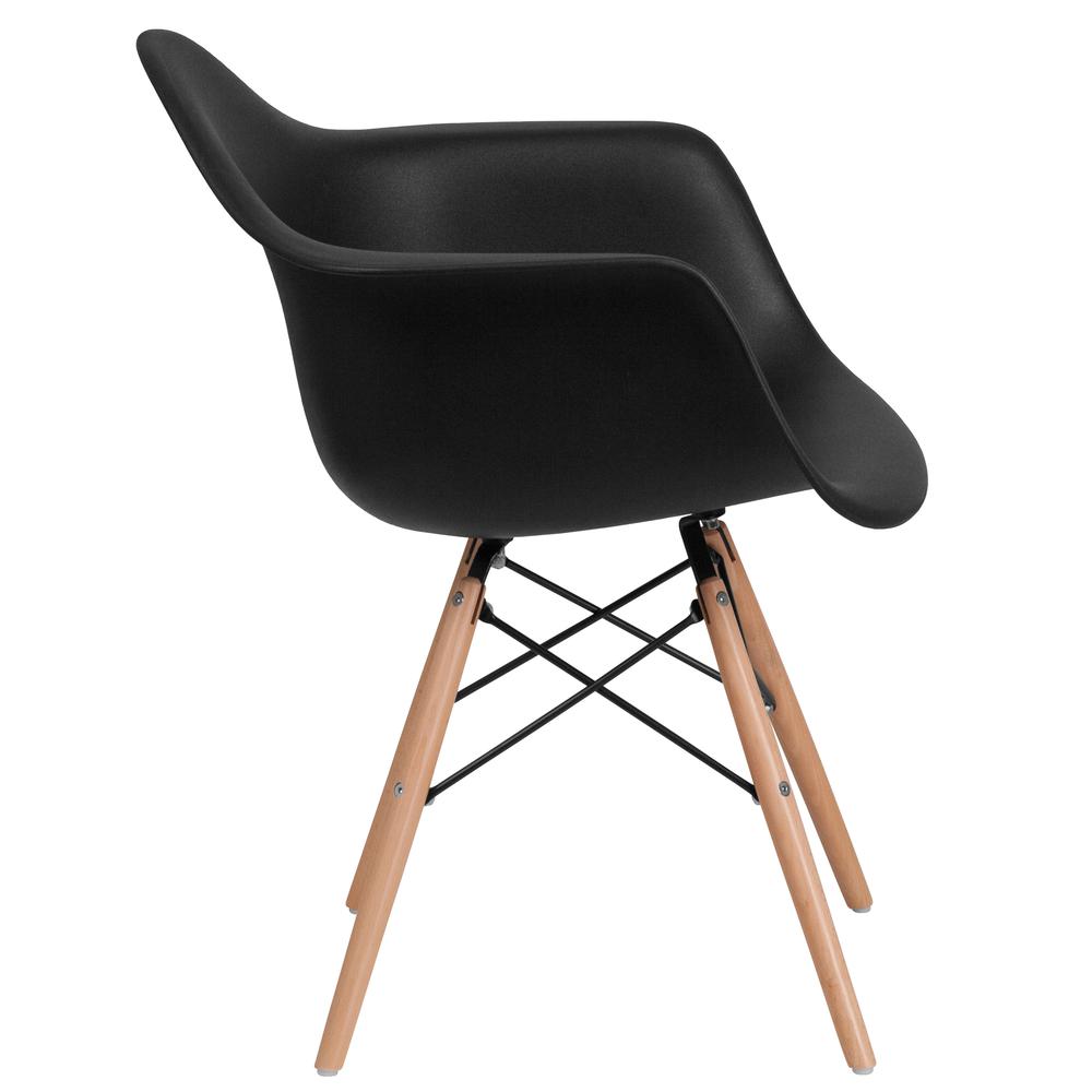 Black Plastic Chair with Arms and Wooden Legs. Picture 3