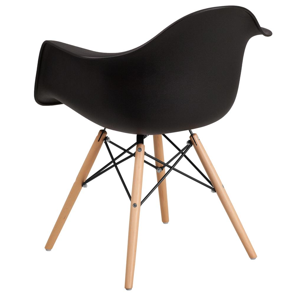 Black Plastic Chair with Arms and Wooden Legs. Picture 4