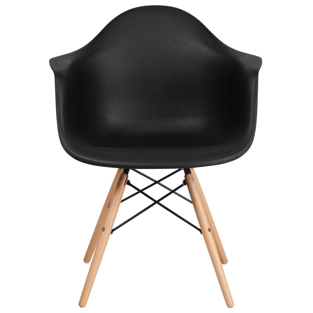Black Plastic Chair with Arms and Wooden Legs. Picture 5