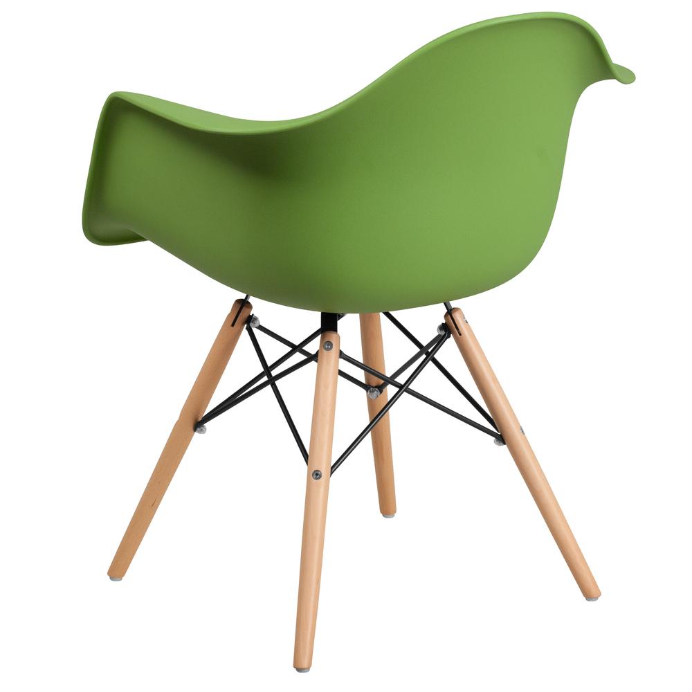 Green Plastic Chair with Arms and Wooden Legs. Picture 3