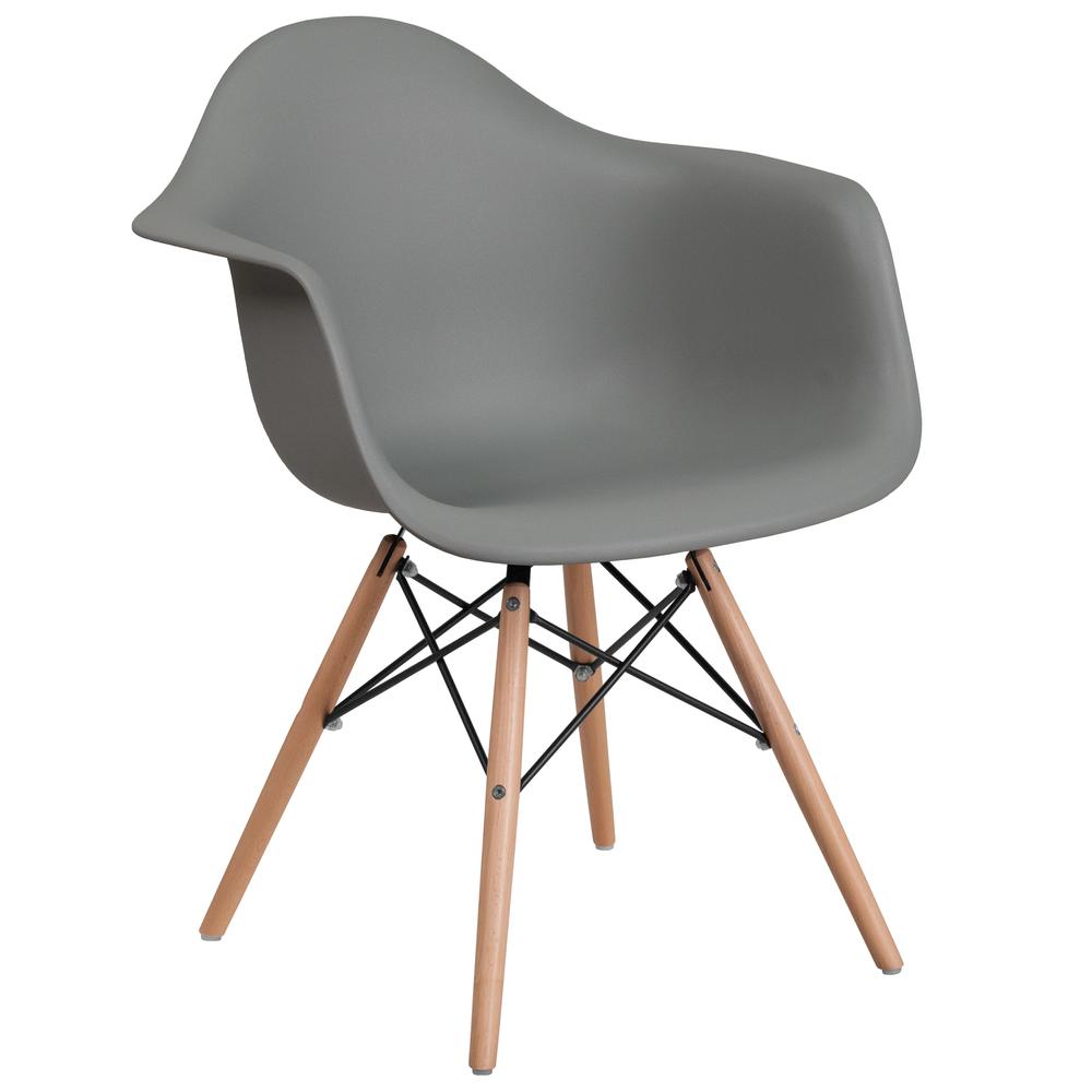 Moss Gray Plastic Chair with Arms and Wooden Legs. The main picture.