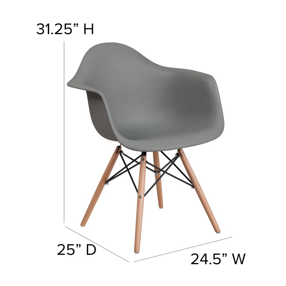 Moss Gray Plastic Chair with Arms and Wooden Legs. Picture 2