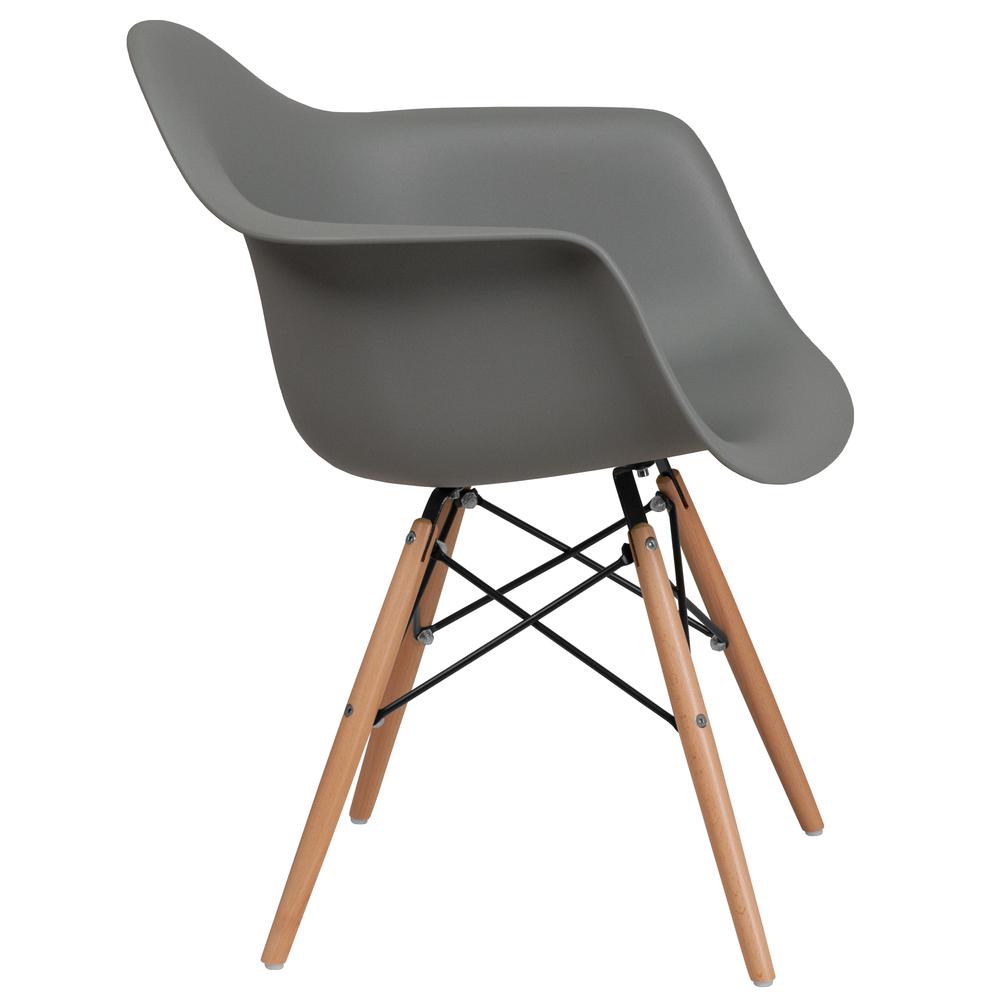 Moss Gray Plastic Chair with Arms and Wooden Legs. Picture 3