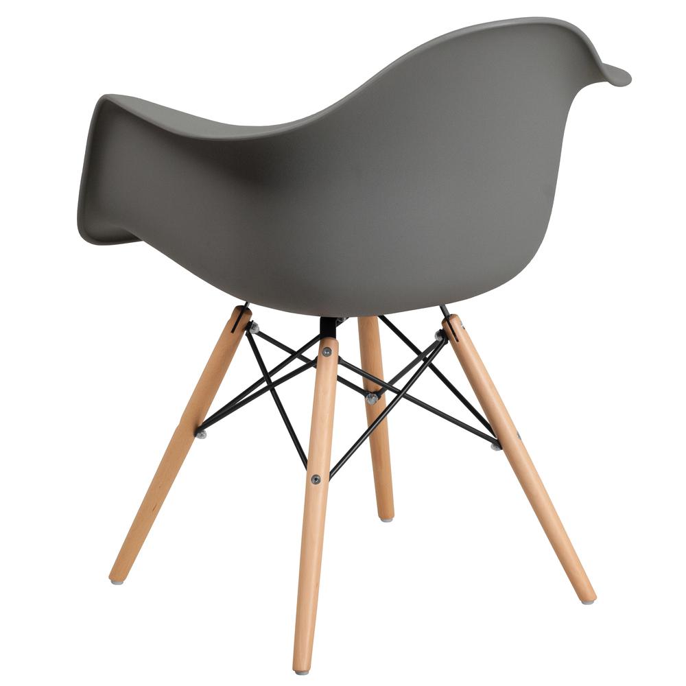 Moss Gray Plastic Chair with Arms and Wooden Legs. Picture 4