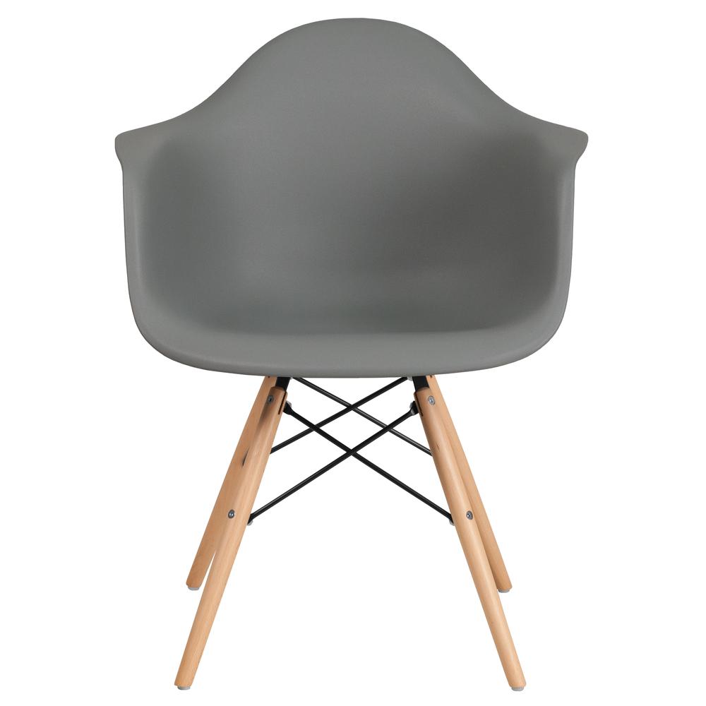 Moss Gray Plastic Chair with Arms and Wooden Legs. Picture 5