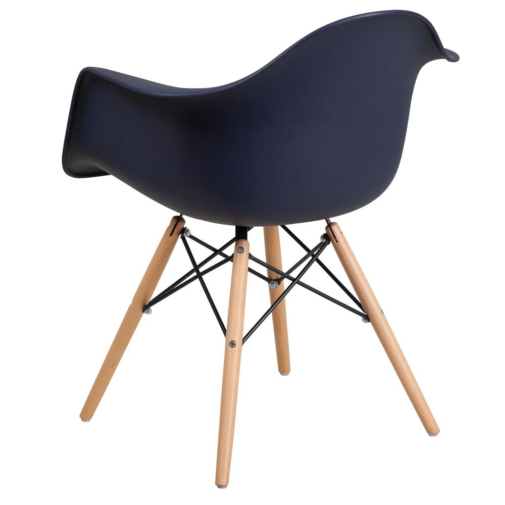 Navy Plastic Chair with Arms and Wooden Legs. Picture 4