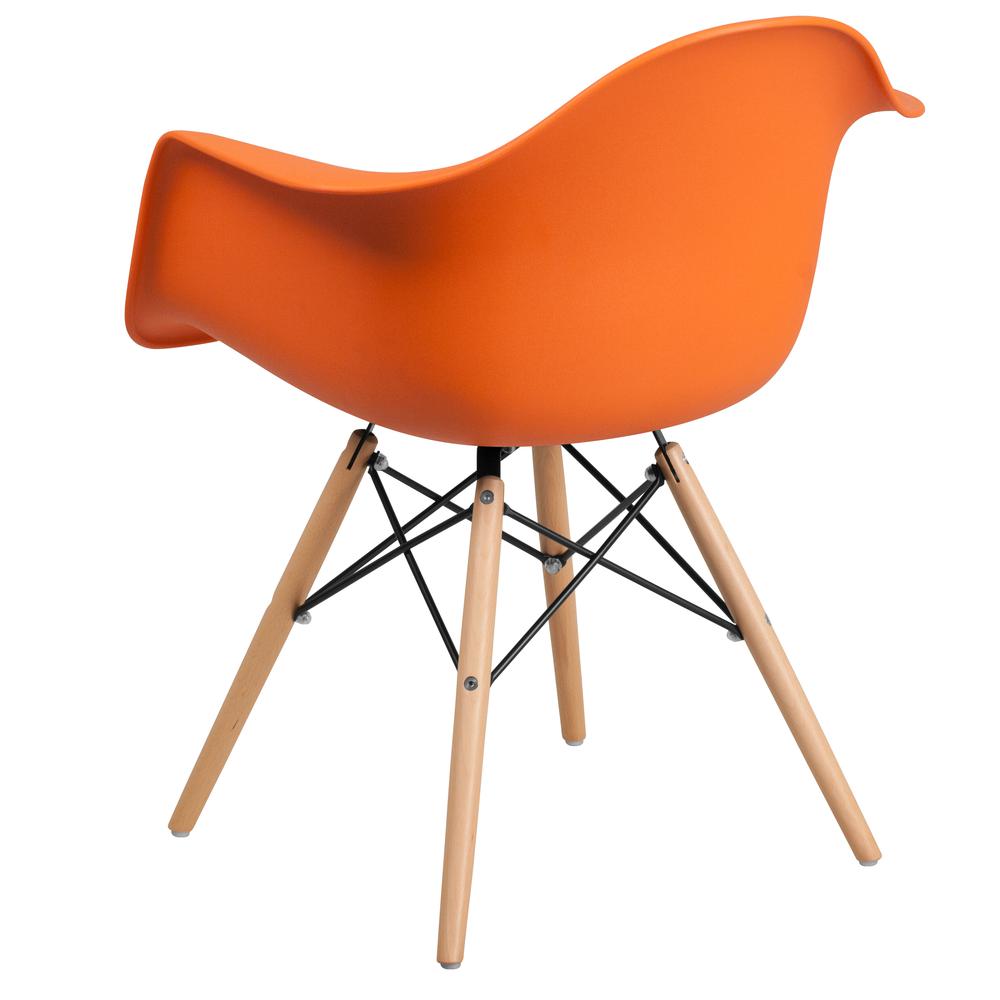 Orange Plastic Chair with Arms and Wooden Legs. Picture 3