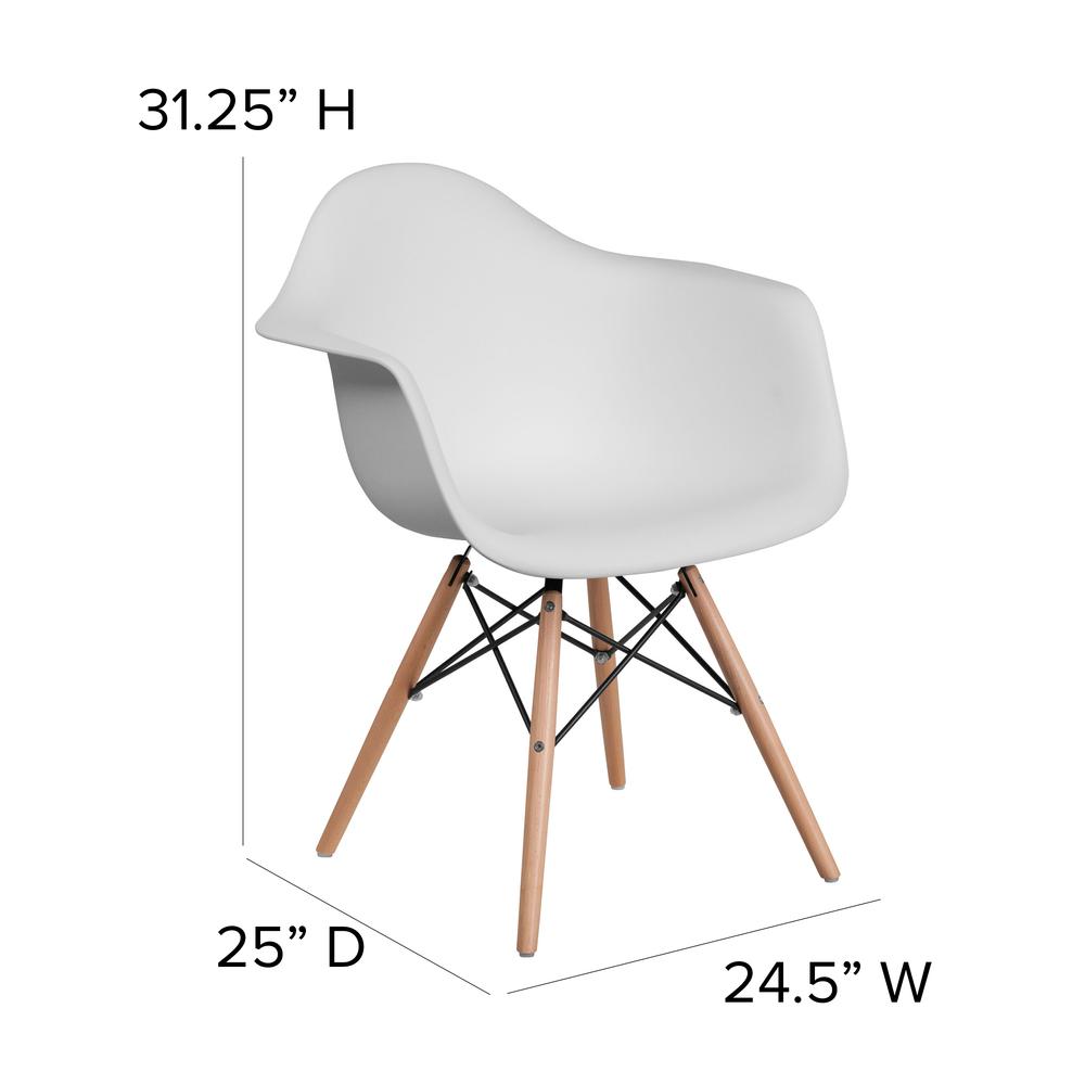 White Plastic Chair with Arms and Wooden Legs. Picture 2
